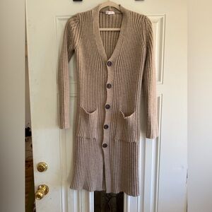 Women's Tan Ribbed Cardigan Sweater